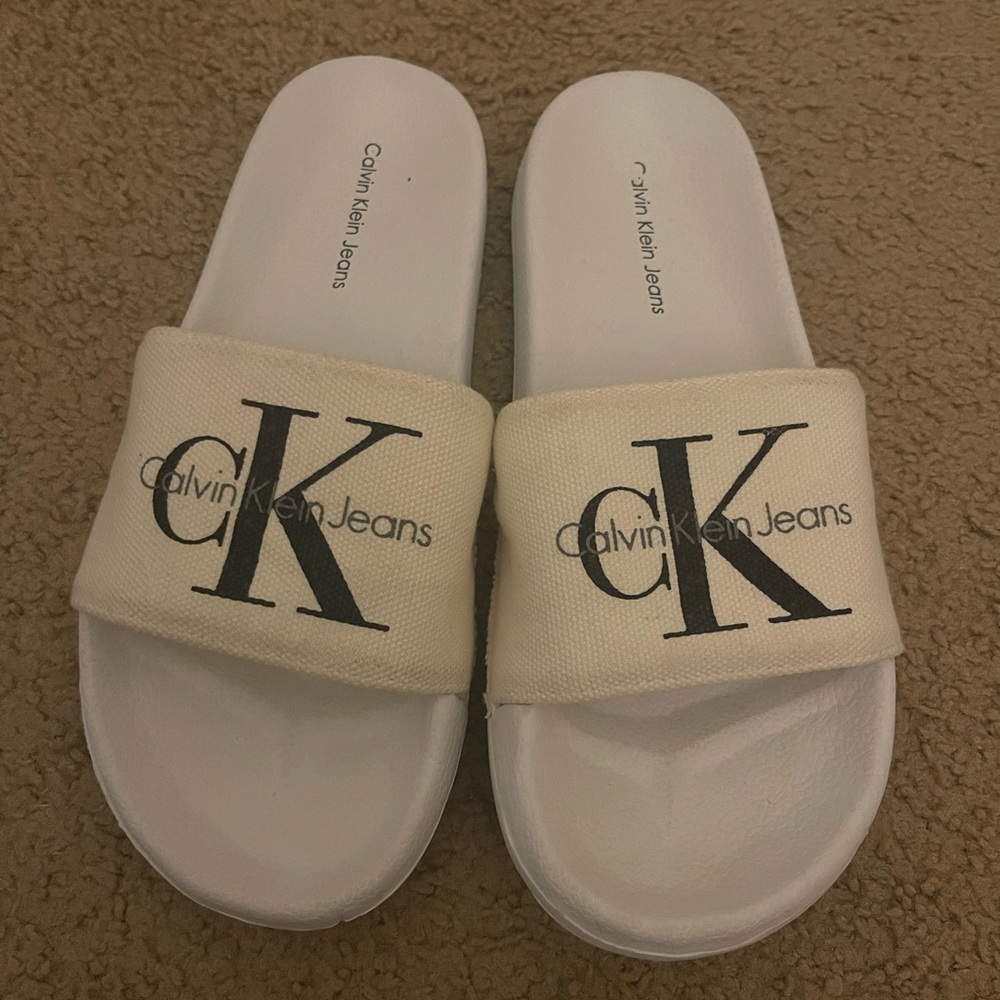 Calvin Klein White and Cream Slides